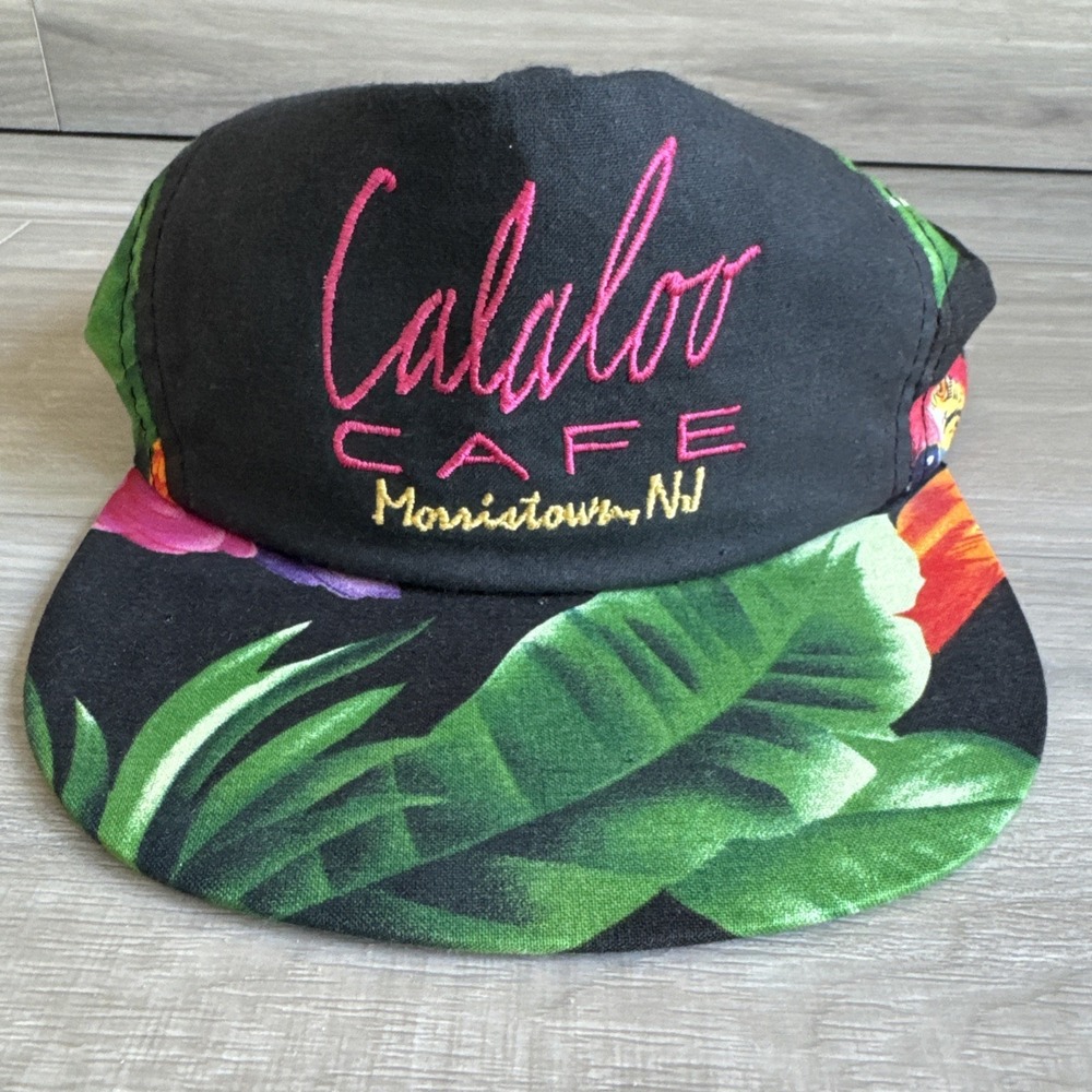 Vintage Calaloo Cafe Morristown NJ Parrot Tropical Floral Hat Made In USA Jersey